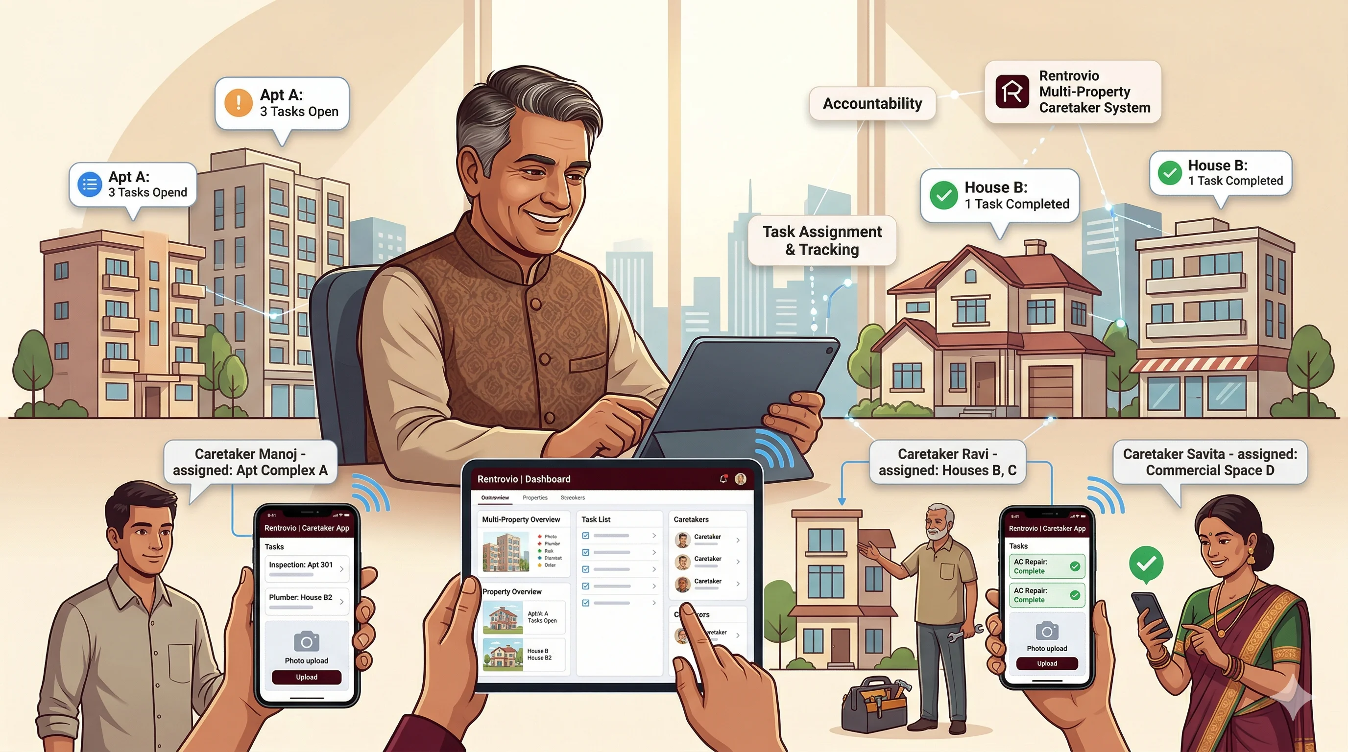 Caretaker Management for Multi-Property Landlords in India